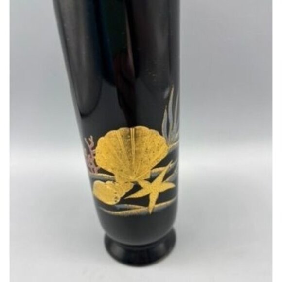 Vintage‎ Otagiri Vase Japan Black & Gold Ceramic Starfish Shells - Picture 2 of 7